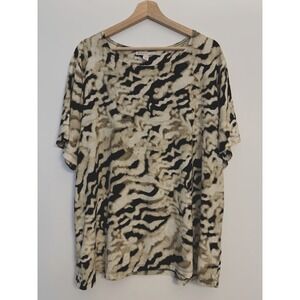 JM Collection Woman Tunic Blouse Top 3X Leopard Abstract Print Stretch Brown Blk